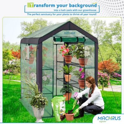 Image showing 6 th Ogrow 74 in. L x 49 in. W Green Heavy-Duty Walk-In 2-Tier 8-Shelf Portable Lawn and Garden Greenhouse