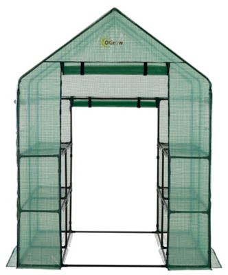 Ogrow 56.5 in. L x 56.5 in. W Green Deluxe Walk-In 2-Tier 8-Shelf Portable Lawn and Garden Greenhouse with Heavy-Duty Anchors