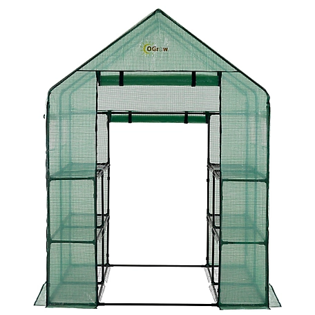 Ogrow 56.5 in. L x 56.5 in. W Green Deluxe Walk-In 2-Tier 8-Shelf Portable Lawn and Garden Greenhouse with Heavy-Duty Anchors