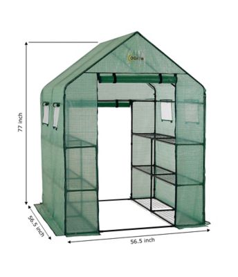 Image showing  56.5 in. L x 56.5 in. W Green Deluxe Walk-In 2-Tier 8-Shelf Portable Lawn and Garden Greenhouse with Heavy-Duty Anchors