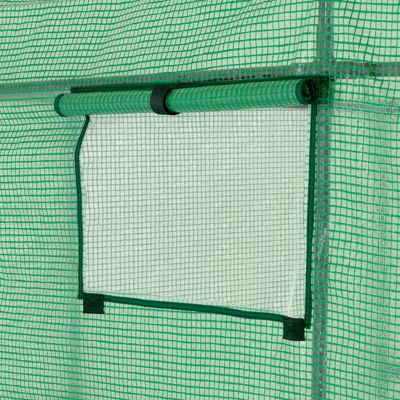 Image showing  56.5 in. L x 56.5 in. W Green Deluxe Walk-In 2-Tier 8-Shelf Portable Lawn and Garden Greenhouse with Heavy-Duty Anchors