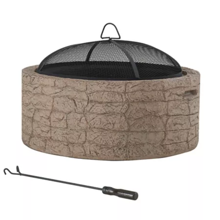 Sunjoy 26 in Round Stone Wood Fire Pit A301016305 Fire Pits