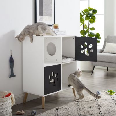 Image showing  37 in. Convertible Cat Tree End Table Shelf, Black/White