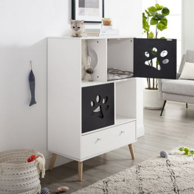 Sam's Pets 45 in. Convertible Cat Tree Shelf with Drawer, Black/White