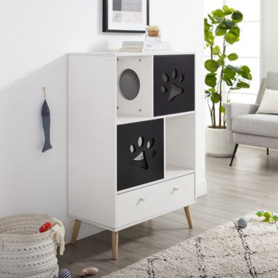 Image showing  45 in. Convertible Cat Tree Shelf with Drawer, Black/White