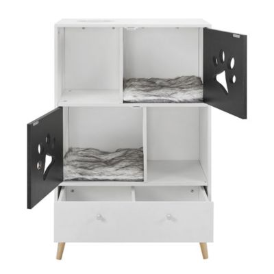 Image showing  45 in. Convertible Cat Tree Shelf with Drawer, Black/White