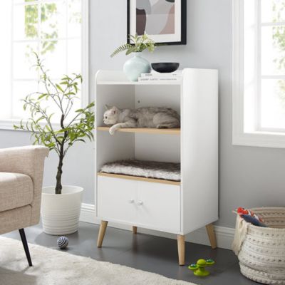 Image showing  39 in. Becky Single Rest Cat Tree Bookshelf with Drawer, White