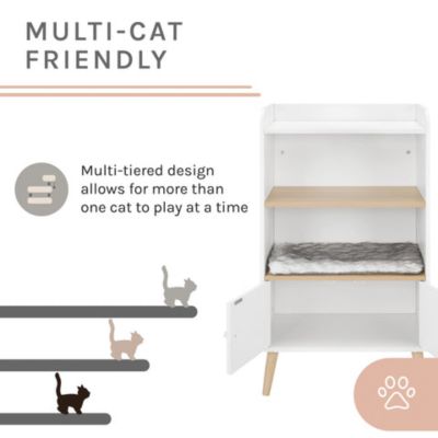 Image showing 7 th Sam's Pets 39 in. Becky Single Rest Cat Tree Bookshelf with Drawer, White