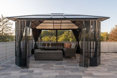 Image showing  10 ft. x 12 ft. Curtains for Savino Gazebo, Grey, Polyester, Outdoor Shades