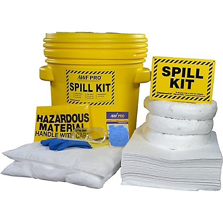 AWF PRO 20 Gallon Oil Only Spill Kit, 50 Pieces: 40 Pads, 3 - 4' Socks, 2 - 18 in. x 18 in. Pillows, 11 Accessories