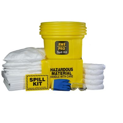 AWF PRO 30 Gallon Oil Only Spill Kit, 74 Pieces: 50 Pads, 3-12' Socks, 3-4' Socks, 5-18 in. x 18 in. Pillows, 12 Accessories