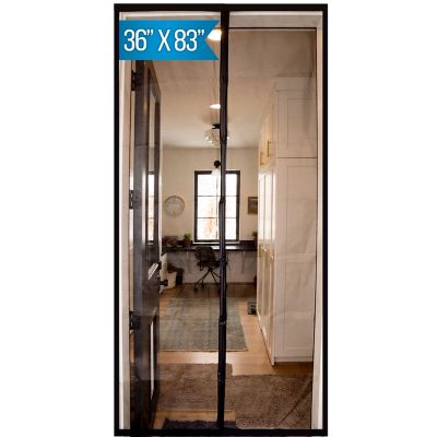 Fenestrelle 36 x 83 in. Black Trim Flame Resistant Fiberglass Mesh Magnetic Screen Door with Extra Wide Header and Storage bag Works just as advertised