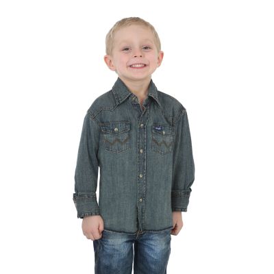 Wrangler Boys' Cowboy Cut Long Sleeve Western Denim Snap Shirt