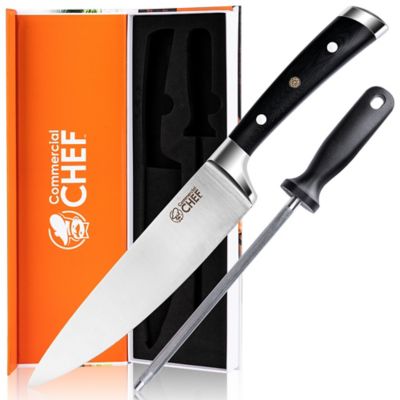 Commercial CHEF Pro 8 in. High-Carbon Steel Full Tang Chef's Knife with Triple Rivet G10 Handle with Sharpener, CH7CR8INCKG10
