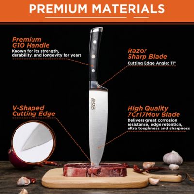 Image showing  Pro 8 in. High-Carbon Steel Full Tang Chef's Knife with Triple Rivet G10 Handle with Sharpener, CH7CR8INCKG10