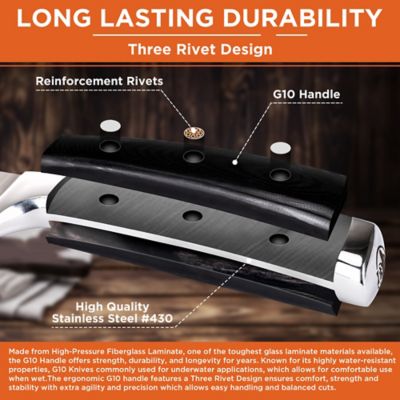 Image showing  Pro 8 in. High-Carbon Steel Full Tang Chef's Knife with Triple Rivet G10 Handle with Sharpener, CH7CR8INCKG10