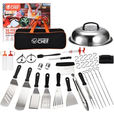 Commercial CHEF 36 pc. Stainless Steel Griddle Accessories Kit - Flat Top Grill Utensils Accessories with Carry Bag, CHGRK36