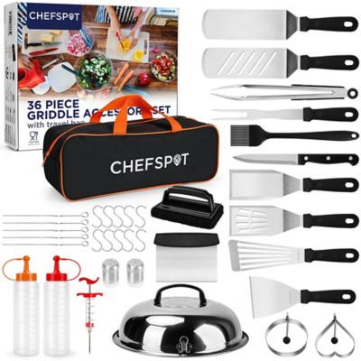 Commercial CHEF Stainless Steel Griddle Accessories Kit, 36 pc., Flat Top Grill Utensils Accessories with Carry Bag