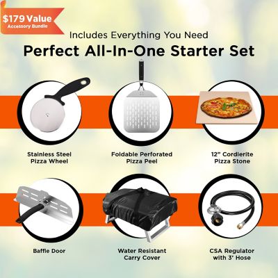 Image showing  Outdoor Portable Propane Pizza Oven with Baffle Door, Peel, Stone, Cutter and L-Shaped Burner, 12 in.