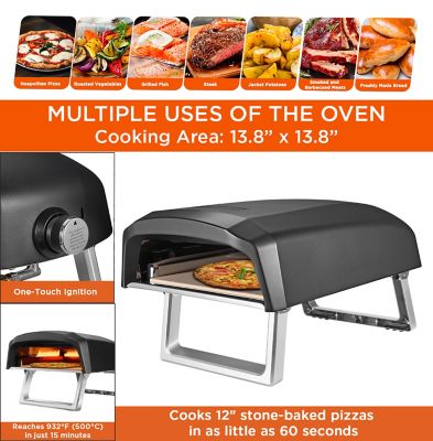 Image showing  Outdoor Portable Propane Pizza Oven with Baffle Door, Peel, Stone, Cutter and L-Shaped Burner, 12 in.