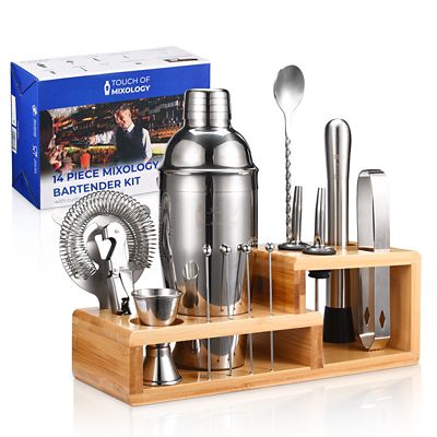 Touch of Mixology 14 pc. Stainless Steel Bartender Kit - Bar Set Cocktail Shaker Set - Cocktail Kit Set - Bartending Kit