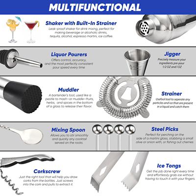Image showing  Stainless Steel Bartender Kit, Bar Set Cocktail Shaker Set, Cocktail Bartending Kit, 14 pc.