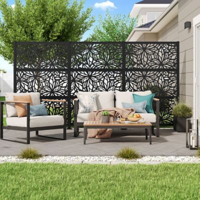 Image showing  2 ft. x 4 ft. Freesia Decorative Screen Panel, Black