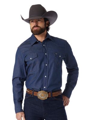 Image showing 0 th Wrangler Men's Cowboy Cut Chambray Long-Sleeve Button-Down Shirt