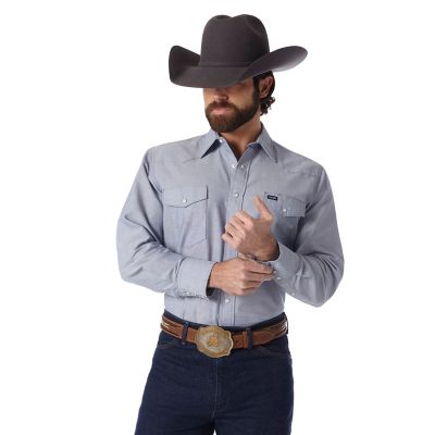 Wrangler Men's Cowboy Cut Long Sleeve Western Snap Shirt Great With Blue or Colored Denim