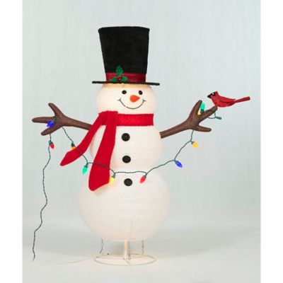 EverStar 48 in. Pop-Up Fluffy Snowman Sculpture with String Lights