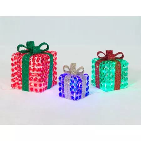 EverStar Random Twinkle LED Diamond Beads Gift Box Sculpture Holiday Decor Set 3 Piece. Christmas Statues