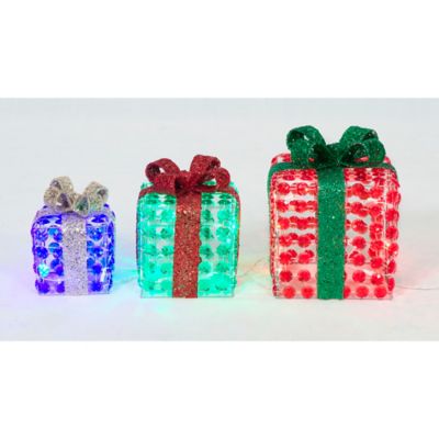 Image showing  Random Twinkle LED Diamond Beads Gift Box Sculpture Holiday Decoration Set, 3 pc.