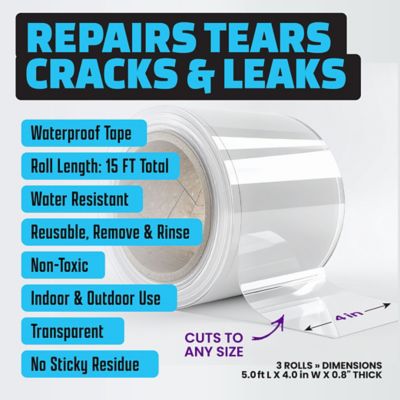 Image showing  4 in. x 5 ft. Waterproof Transparent Adhesive Repair Tape, 3-Pack