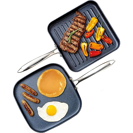 Granitestone 2-Piece 10.5 in.Hard-Anodized Aluminum Non-Stick Grill and Griddle Pan Set