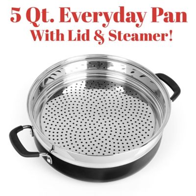 Image showing  Non-Stick Aluminum Everyday Pan with Steamer and Lid, Black