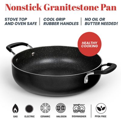 Image showing  Non-Stick Aluminum Everyday Pan with Steamer and Lid, Black