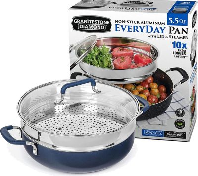 Granitestone Non-Stick Aluminum Everyday Pan with Steamer and Lid, Blue