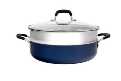 Image showing  Non-Stick Aluminum Everyday Pan with Steamer and Lid, Blue