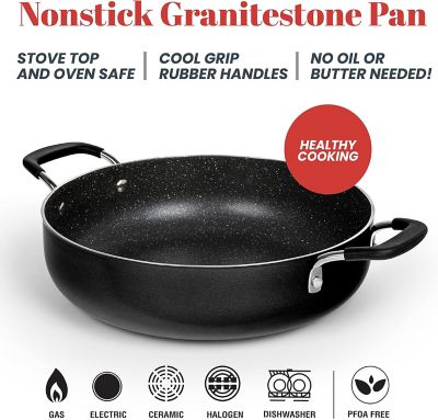 Image showing  Non-Stick Aluminum Everyday Pan with Steamer and Lid, Blue