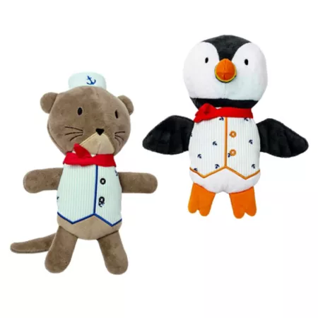 FurHaven 2 pieces Nautical Collection Dapper Dandies Otter and Puffin Plush Dog Toy Set Dog Plush Toys