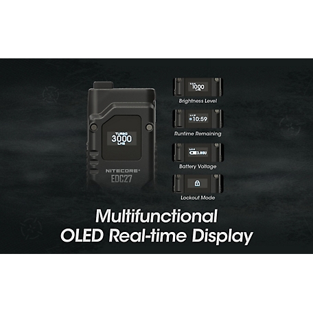 Dual LEDs Nitecore EDC27 3000 Lumen Ultra Slim Flat EDC Flashlight with  OLED Real-time Display Screen