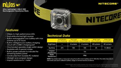 Image showing 7 th Nitecore 5 Mode NU05 V2 Rechargeable Red White Safety and Signal Light, FL-NITE-NU05V2