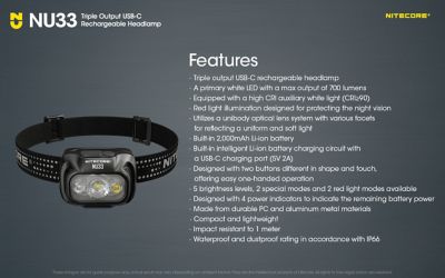 Image showing 9 th Nitecore 700-Lumen LED Rechargeable Headlamp with White and Red Beams