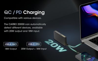 Image showing 6 th Nitecore 5V-3A 9V-2.22A/12V-1.68A Carbo 20,000 Lightweight Qc 20000 Mah Power Bank