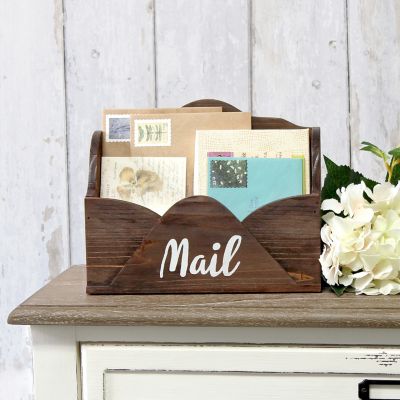 Image showing  Wooden Decorative Envelope Shaped Desktop Letter Holder, Bills Organizer, Storage Box, Crate with 'Mail' Script
