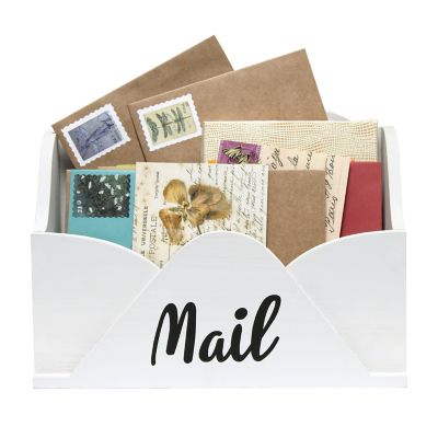 Image showing  Wooden Decorative Envelope Shaped Desktop Letter Holder, Bills Organizer, Storage Box, Crate with 'Mail' Script