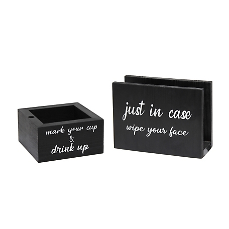Elegant Designs Portable Kitchen Caddy "Just in Case, Wipe Your Face" Napkin Holder & "Mark Your Cup & Drink Up" Cup Holder Set