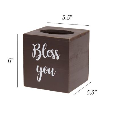 Image showing  Decorix Farmhouse Square Wooden Decorative Tissue Box Cover with Bless You Script and Sliding Base
