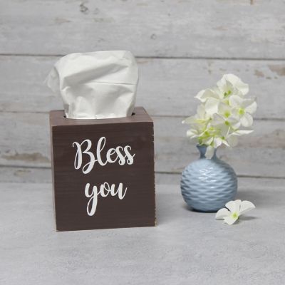 Image showing  Decorix Farmhouse Square Wooden Decorative Tissue Box Cover with Bless You Script and Sliding Base