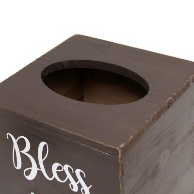 Image showing  Decorix Farmhouse Square Wooden Decorative Tissue Box Cover with Bless You Script and Sliding Base